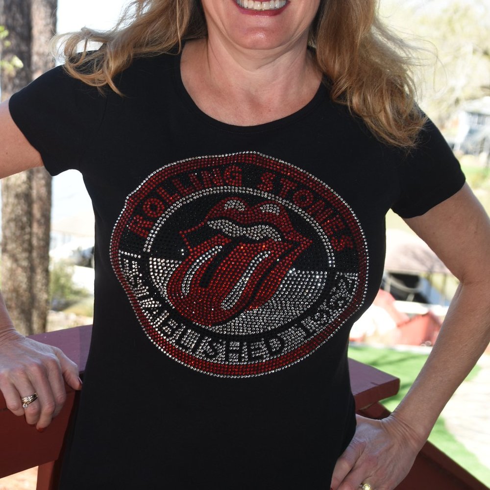 Rolling Stones bling  rhinestone bling short Sleeve Shirt XS S  M L XL X…